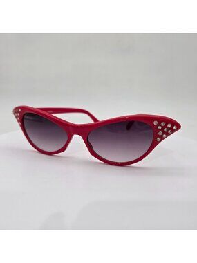 Vintage Red Acrylic Rhinestone Cat Eye Sunglasses 6.25" Wide